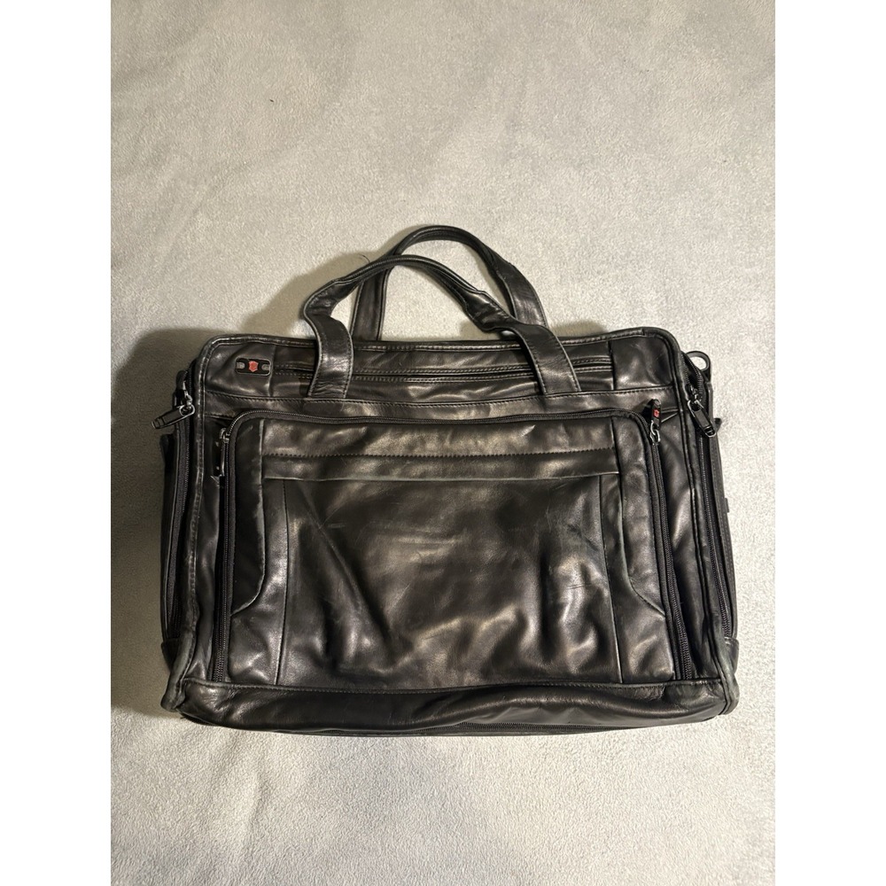 Victorinox Black Leather Briefcase Laptop Bag Swiss Army Knife Brand Vintage